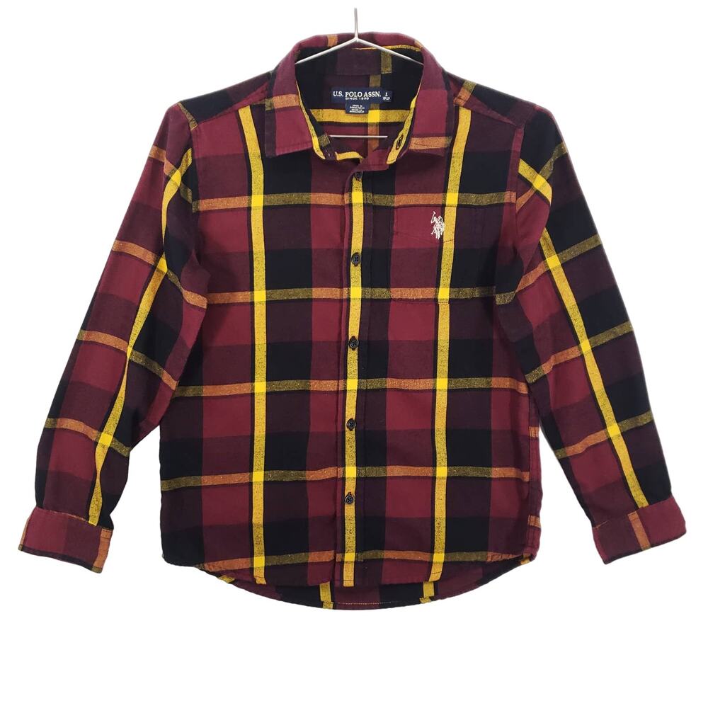 US Polo Assn‎ Flannel Juniors Large Burgundy Plaid Long Sleeve Button Down Shirt